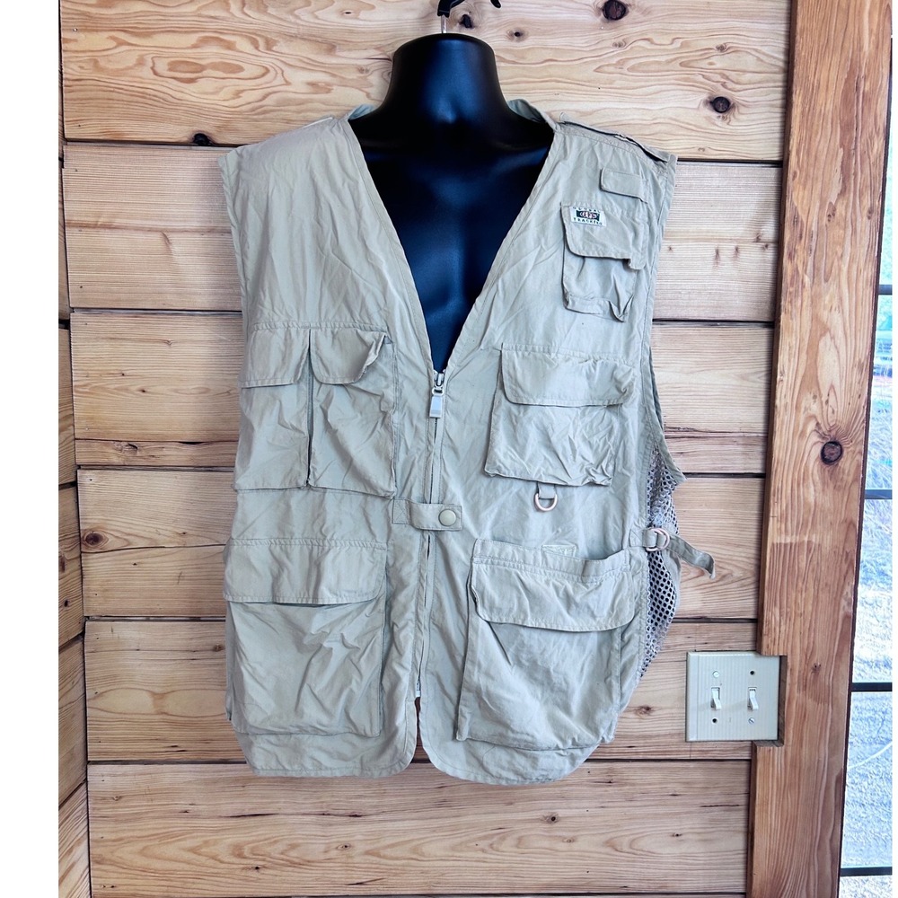GPS Traveler Global Position System Tan Nylon Utility Fishing Mesh Vest Mens XL
